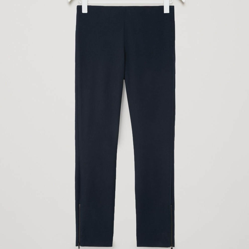 COS Slim Fit Trousers Pants zippers at the ankles navy blue